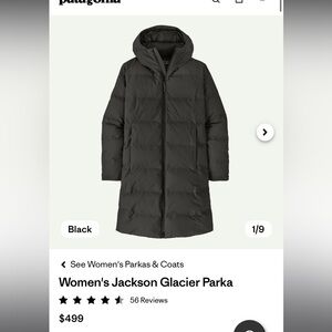 Patagonia Jackson Glacier Black Hooded Puffer Parka